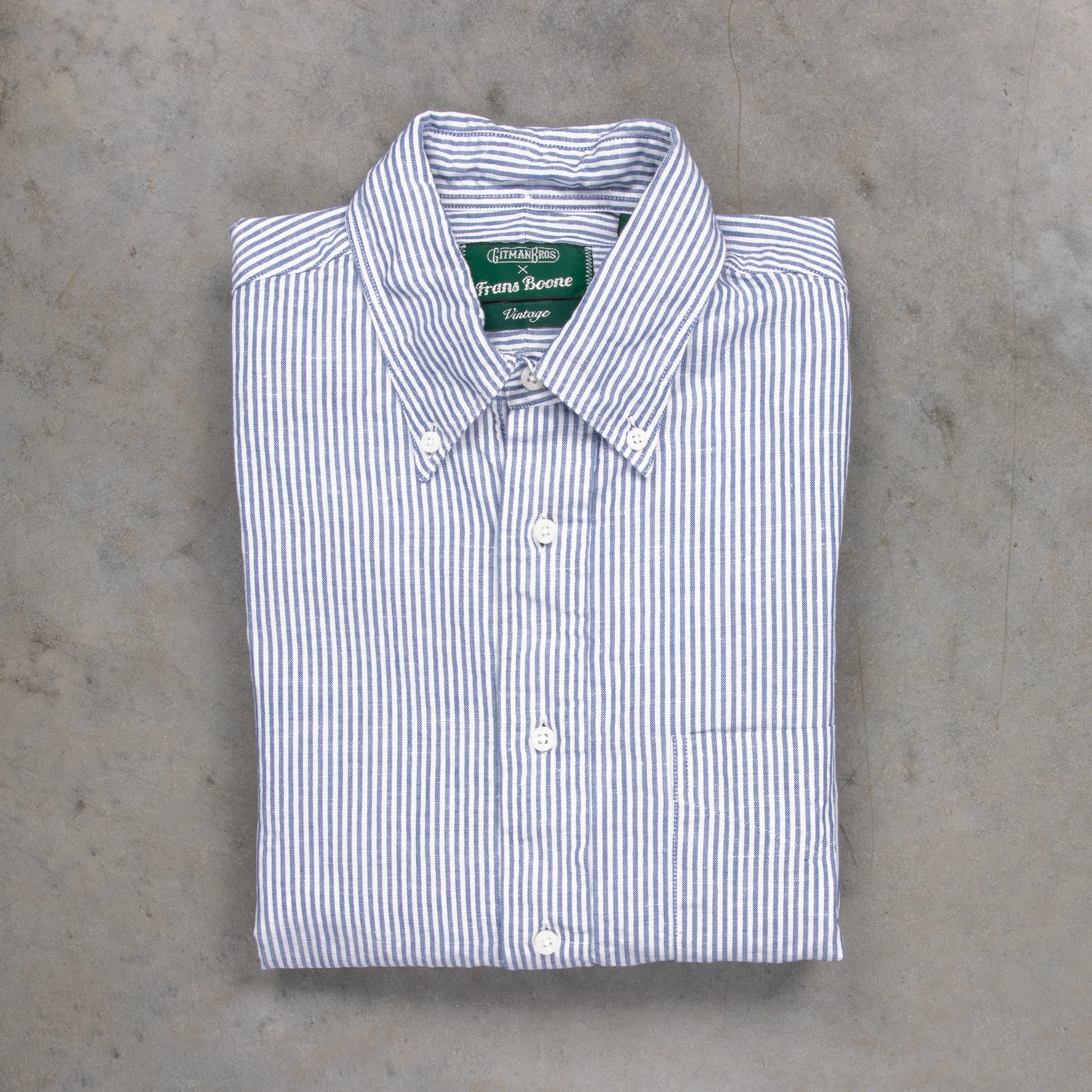 Gitman Vintage Shirt Cotton Linen Oxford Stripe Navy