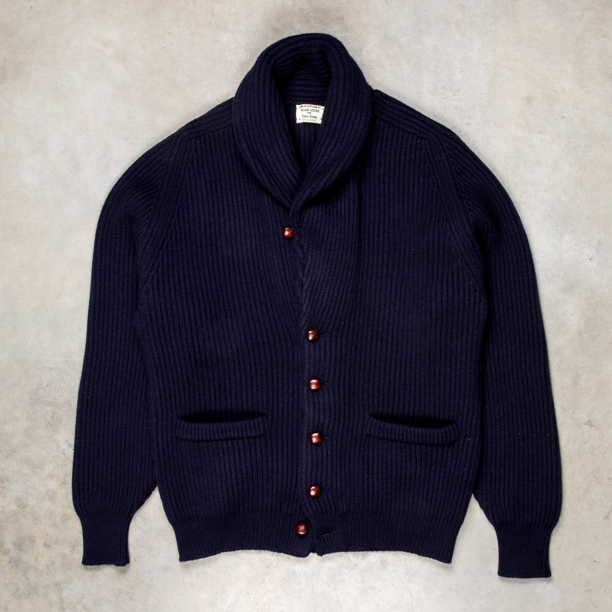 William Lockie Windsor Cashmere Shawl Cardigan Dark Navy Frans