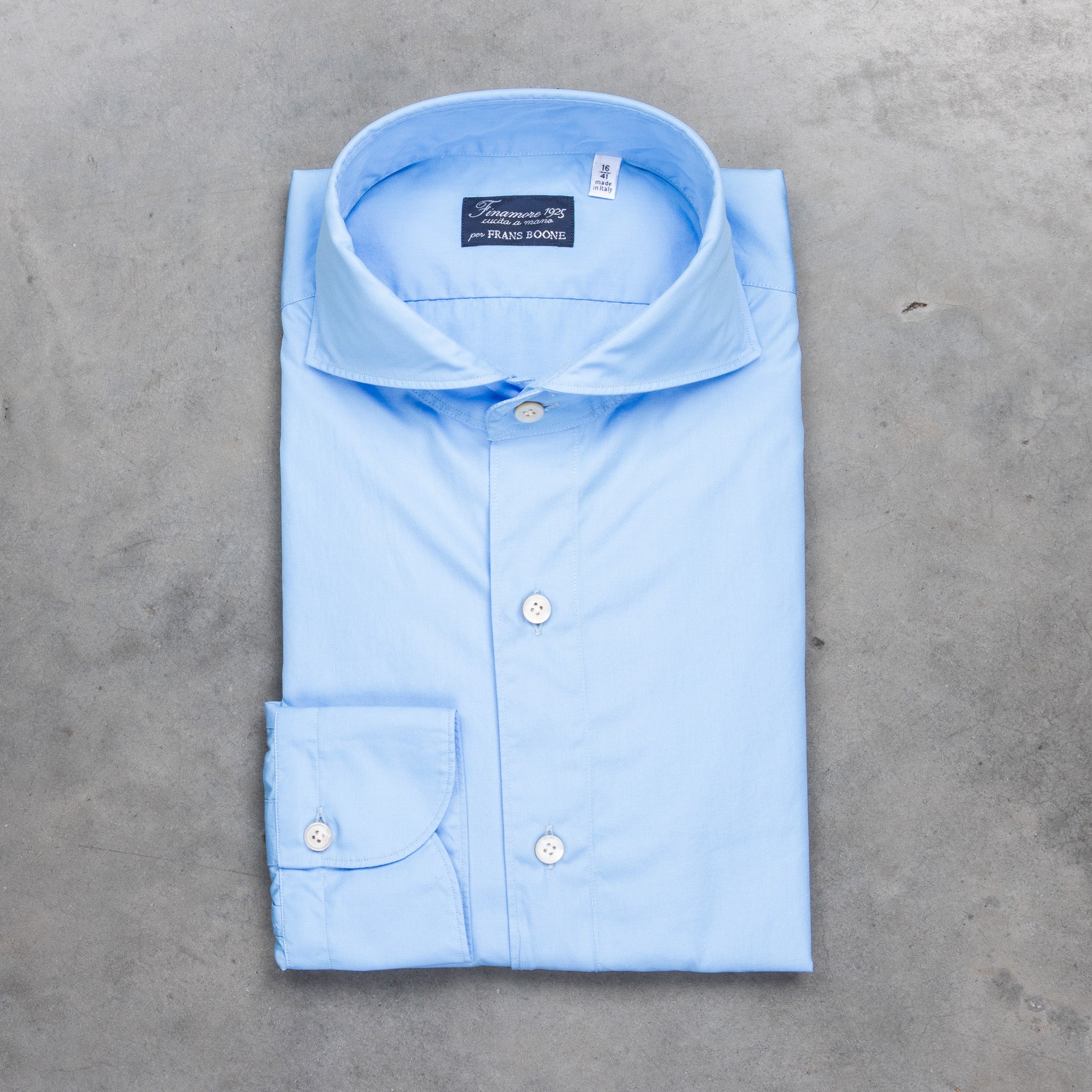 Finamore Gaeta Shirt Sergio Collar Alumo Poplin Avio Blue