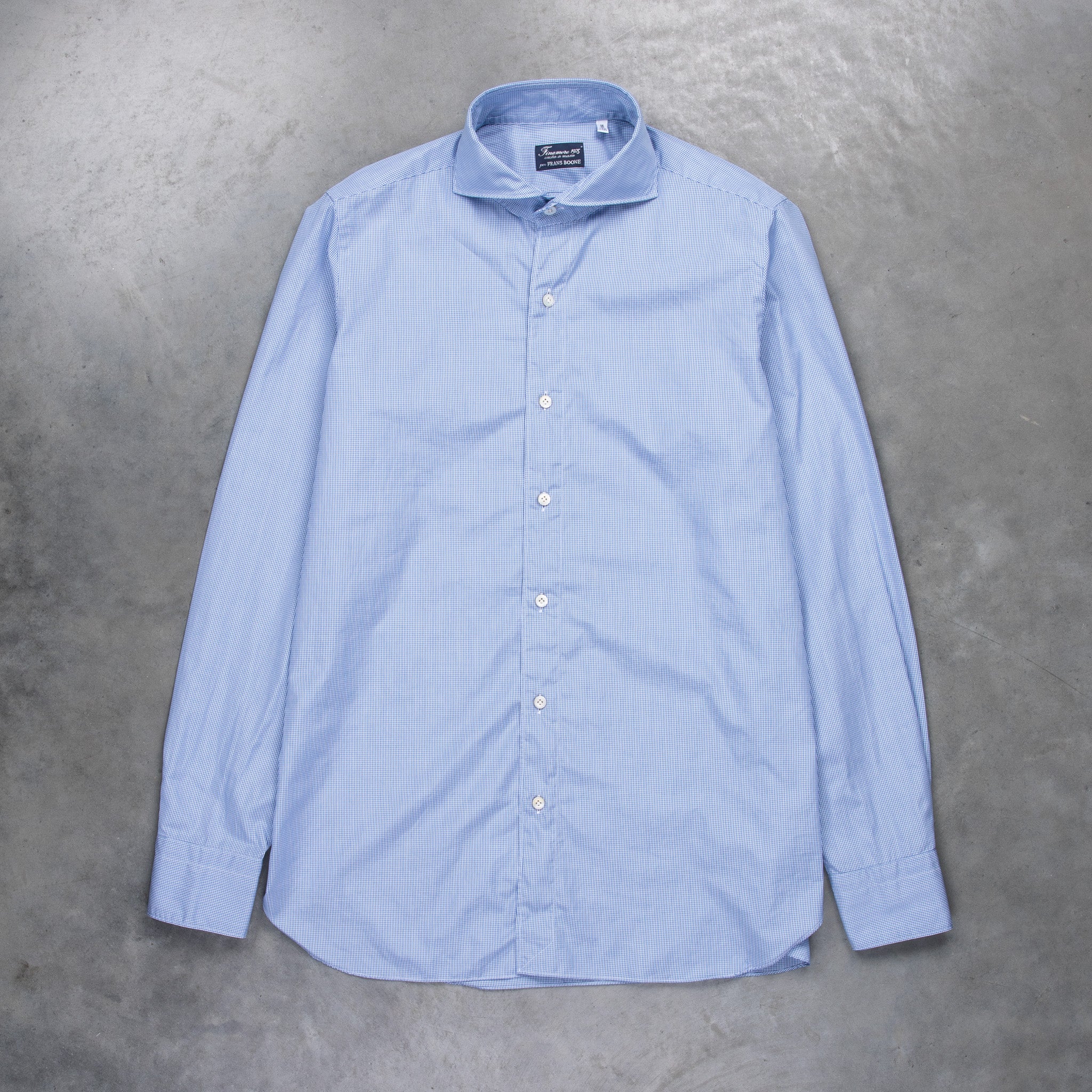 Finamore Gaeta Shirt Sergio Collar Alumo Mid Blue Vichy Poplin