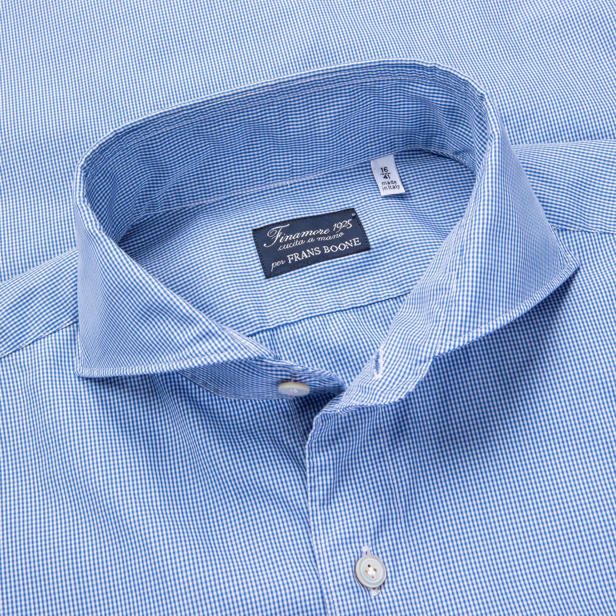 Finamore Gaeta Shirt Sergio Collar Alumo Mid Blue Vichy Poplin