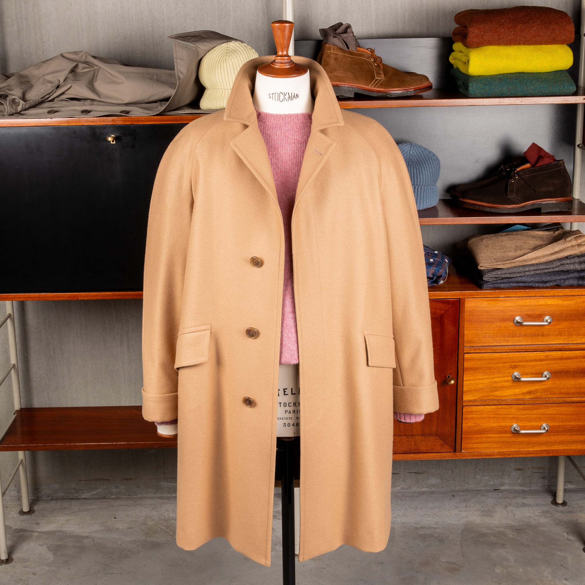 Coherence Corb Melton Jersey overcoat camel