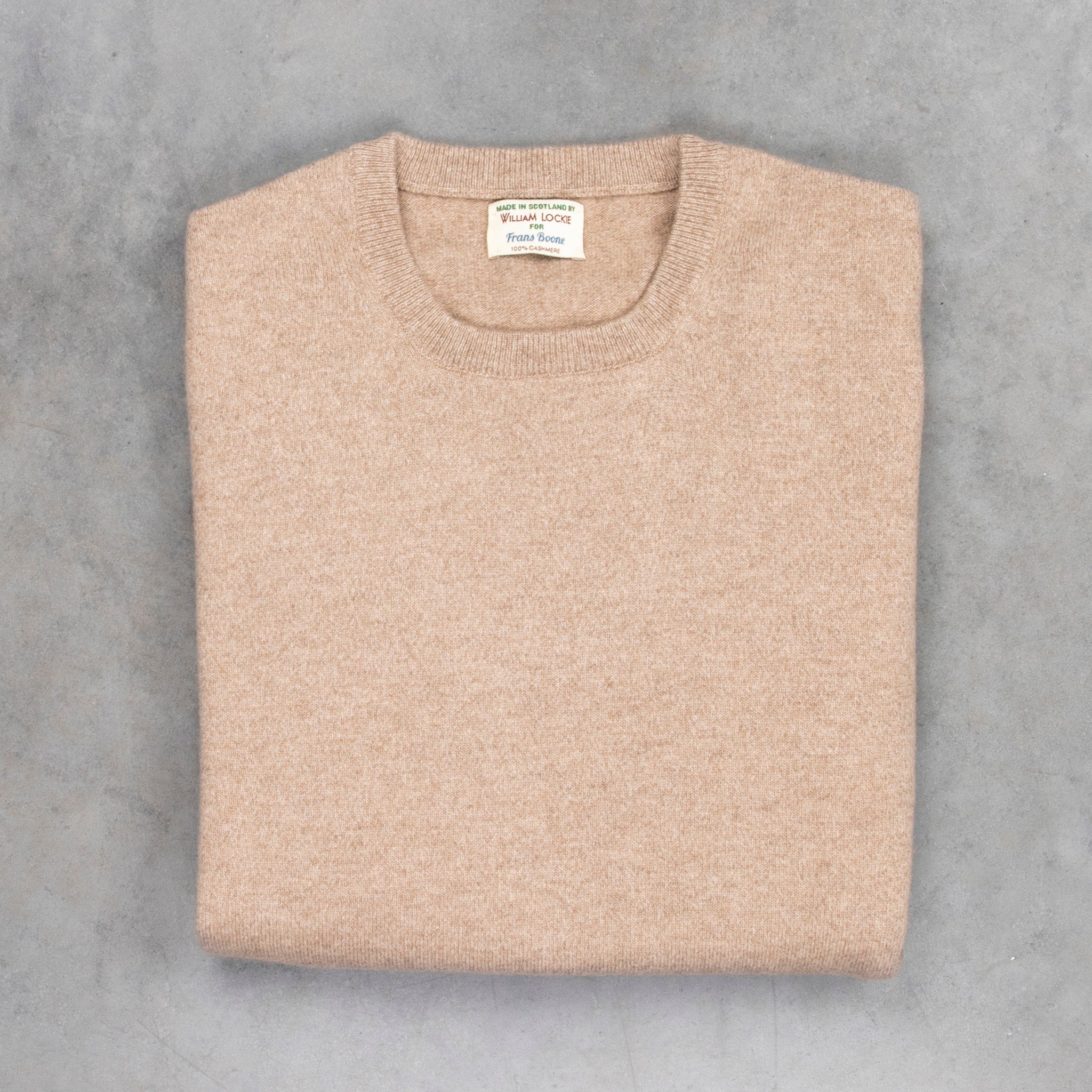 William Lockie Men's store 100% Cashmere Crewneck Sweater Beige Made In Scotland Sz 48