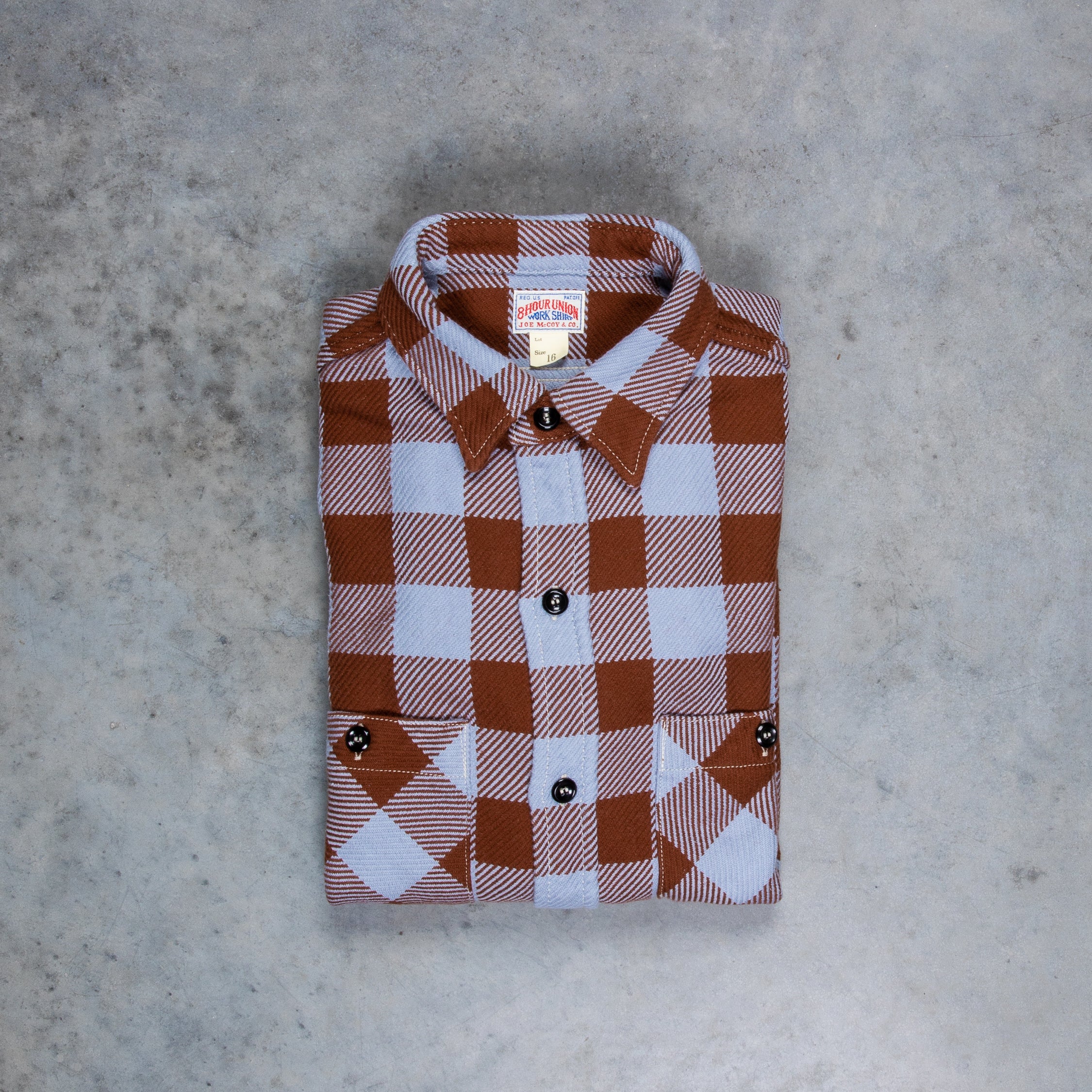 The Real McCoy's 8HU Buffalo Check Flannel Shirt Sax - Brown