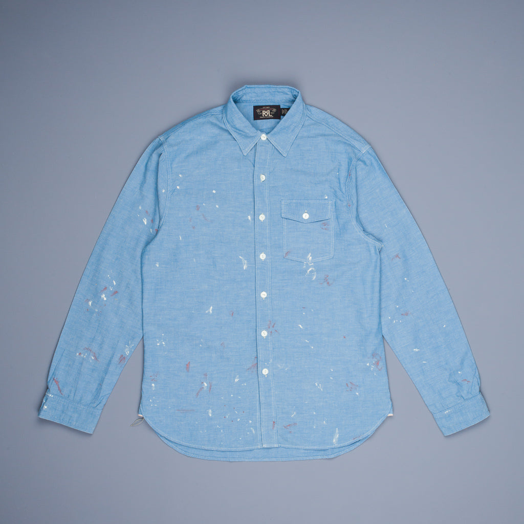 RRL Painted Chambray Workshirt Reactive Blue