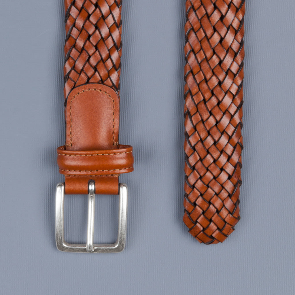 Brown Woven waxed cotton and leather belt, Anderson's