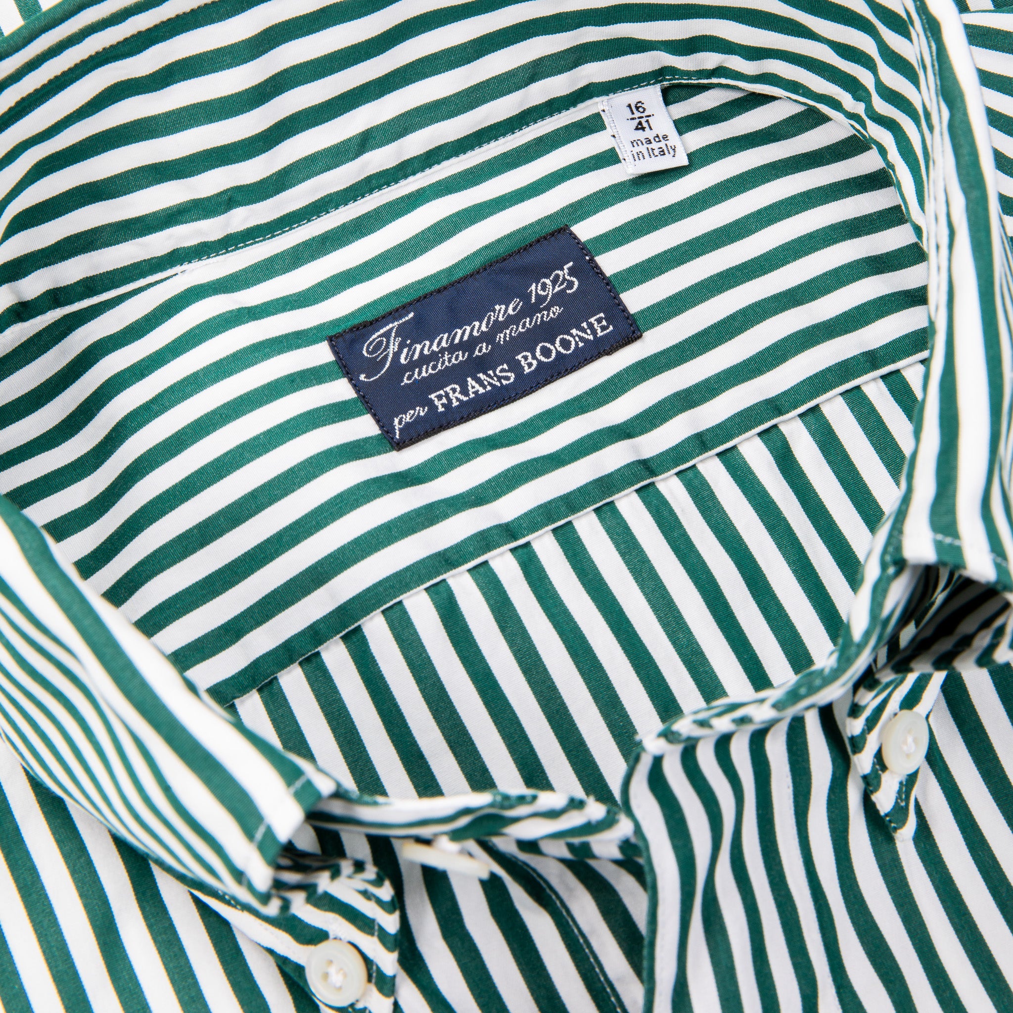 Finamore Tokyo Fit Collo Lucio Bengal Stripe Shirt Verde Inglese