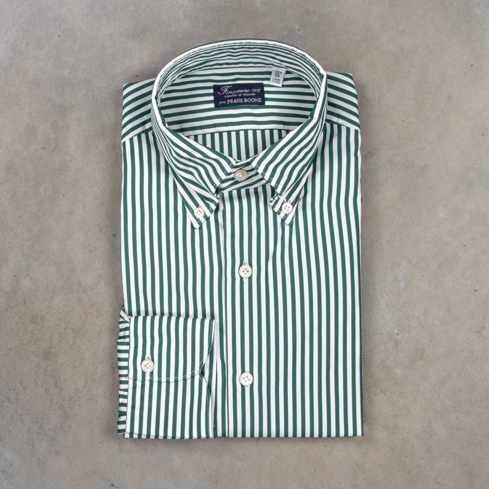 Finamore Tokyo Fit Collo Lucio Bengal Stripe Shirt Verde Inglese