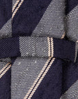 Finamore Chiaia "Sette pieghe" Striped Shantung Tie Grey - Navy