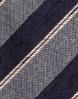 Finamore Chiaia "Sette pieghe" Striped Shantung Tie Grey - Navy