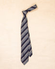 Finamore Chiaia "Sette pieghe" Striped Shantung Tie Grey - Navy