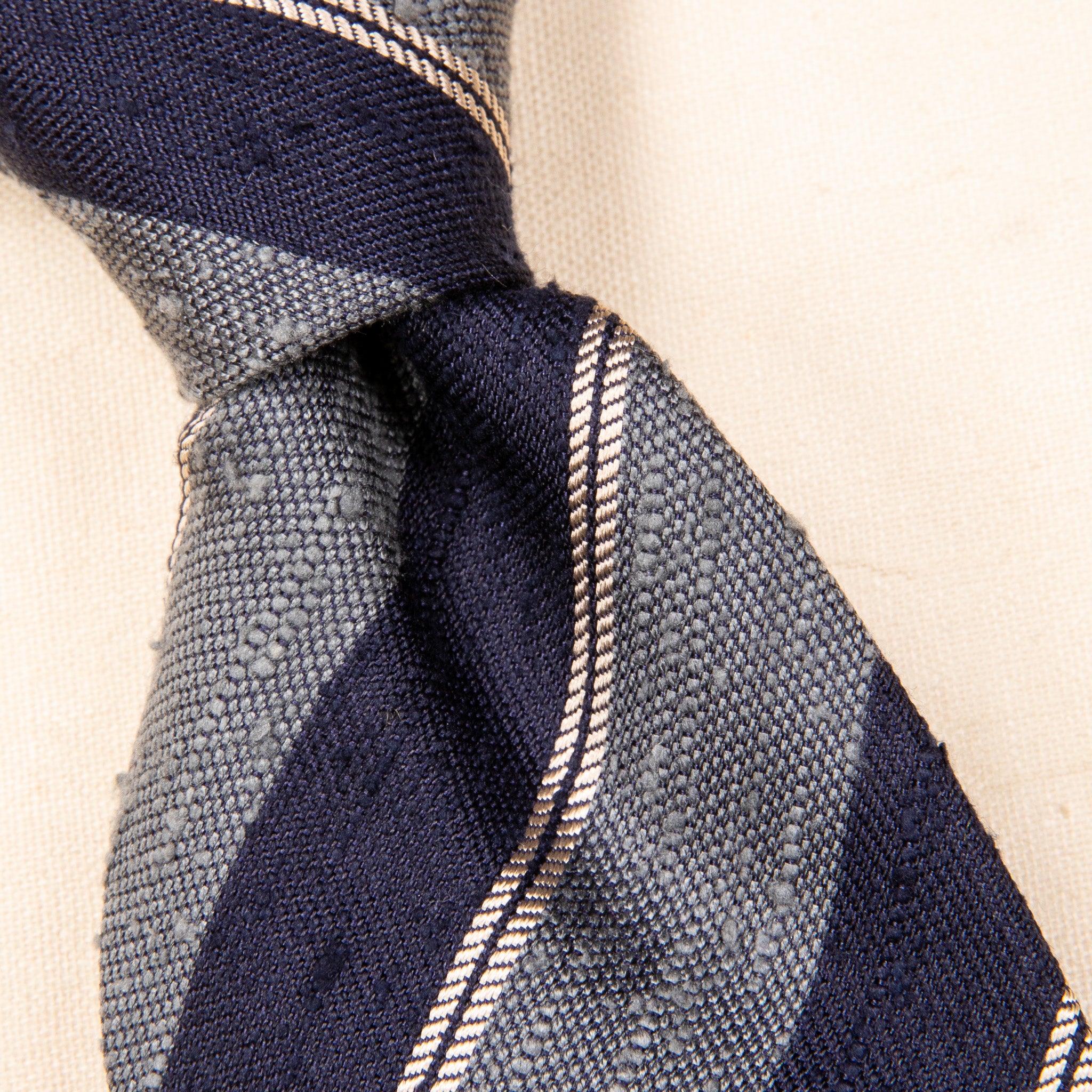 Finamore Chiaia &quot;Sette pieghe&quot; Striped Shantung Tie Grey - Navy