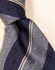 Finamore Chiaia "Sette pieghe" Striped Shantung Tie Grey - Navy