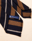 Finamore Anversa Tie Untipped Cashmere Stripe Navy - Caramel