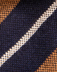 Finamore Anversa Tie Untipped Cashmere Stripe Navy - Caramel