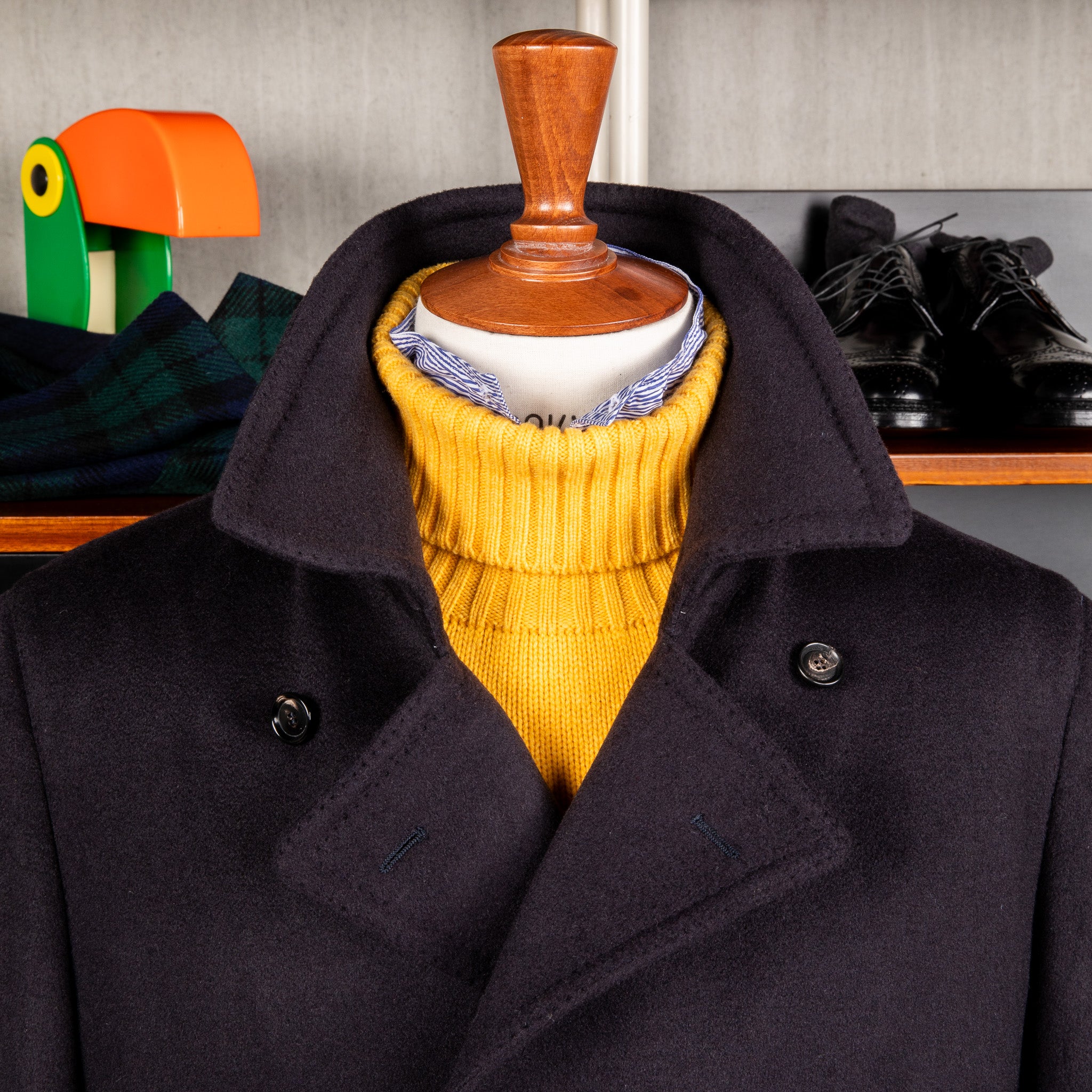 De Petrillo Cashmere Double Breasted Overcoat Navy per Frans Boone