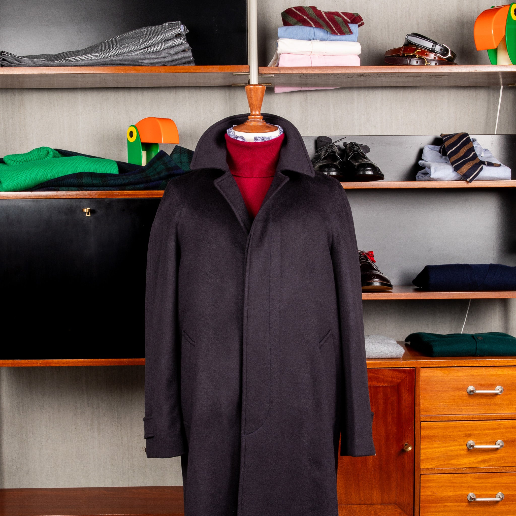 De Petrillo Cashmere Single Breasted Overcoat Navy per Frans Boone