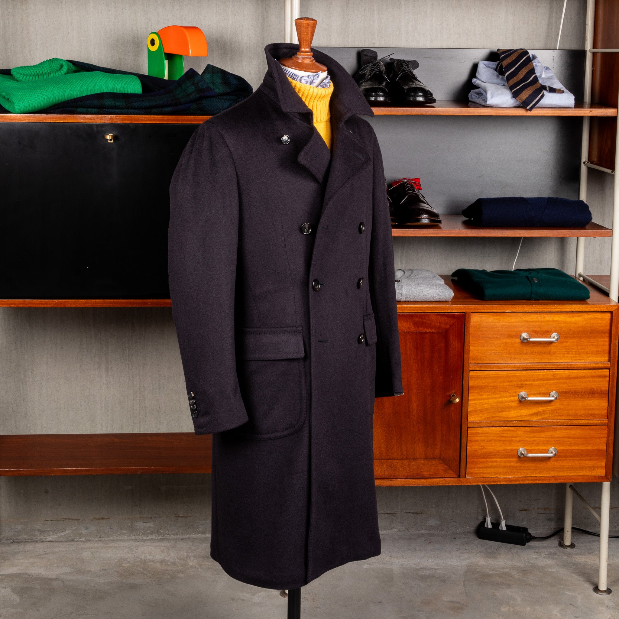 De Petrillo Cashmere Double Breasted Overcoat Navy per Frans Boone