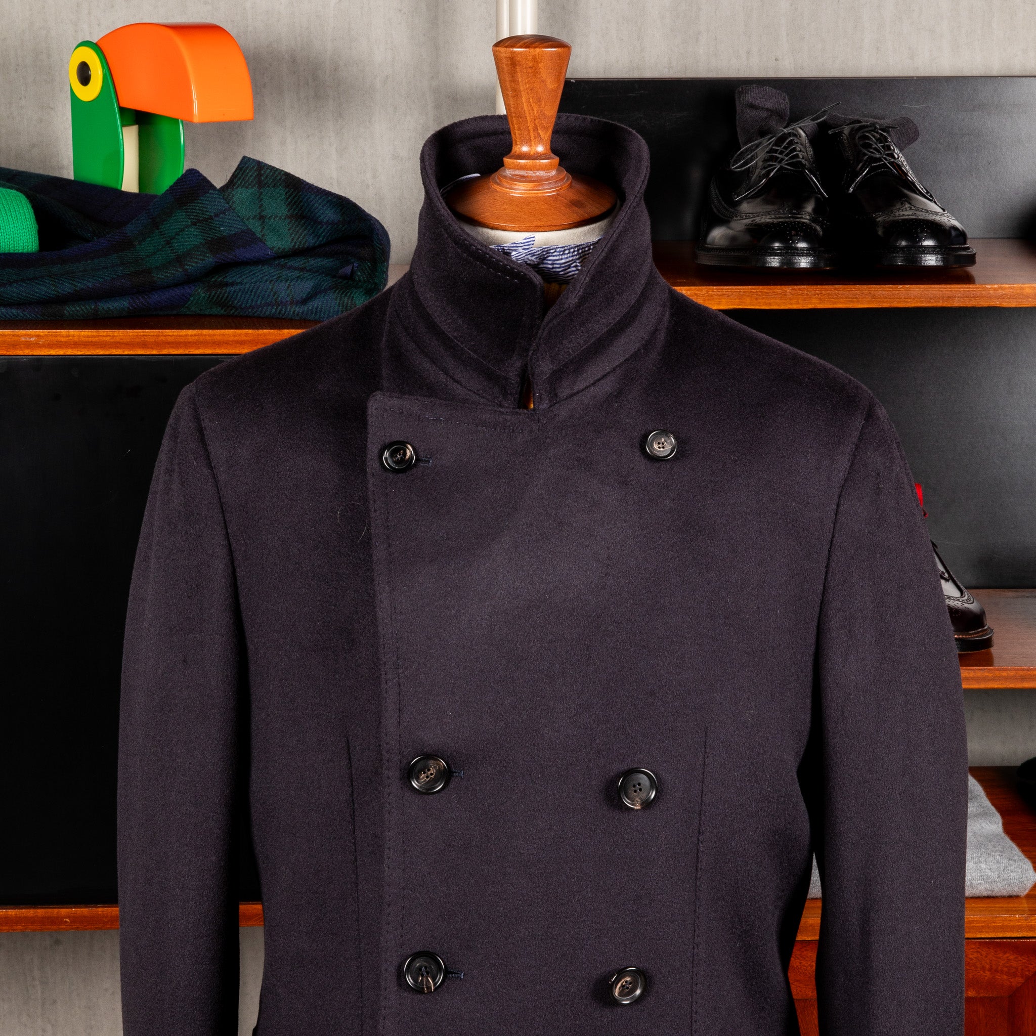 De Petrillo Cashmere Double Breasted Overcoat Navy per Frans Boone