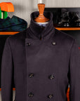 De Petrillo Cashmere Double Breasted Overcoat Navy per Frans Boone