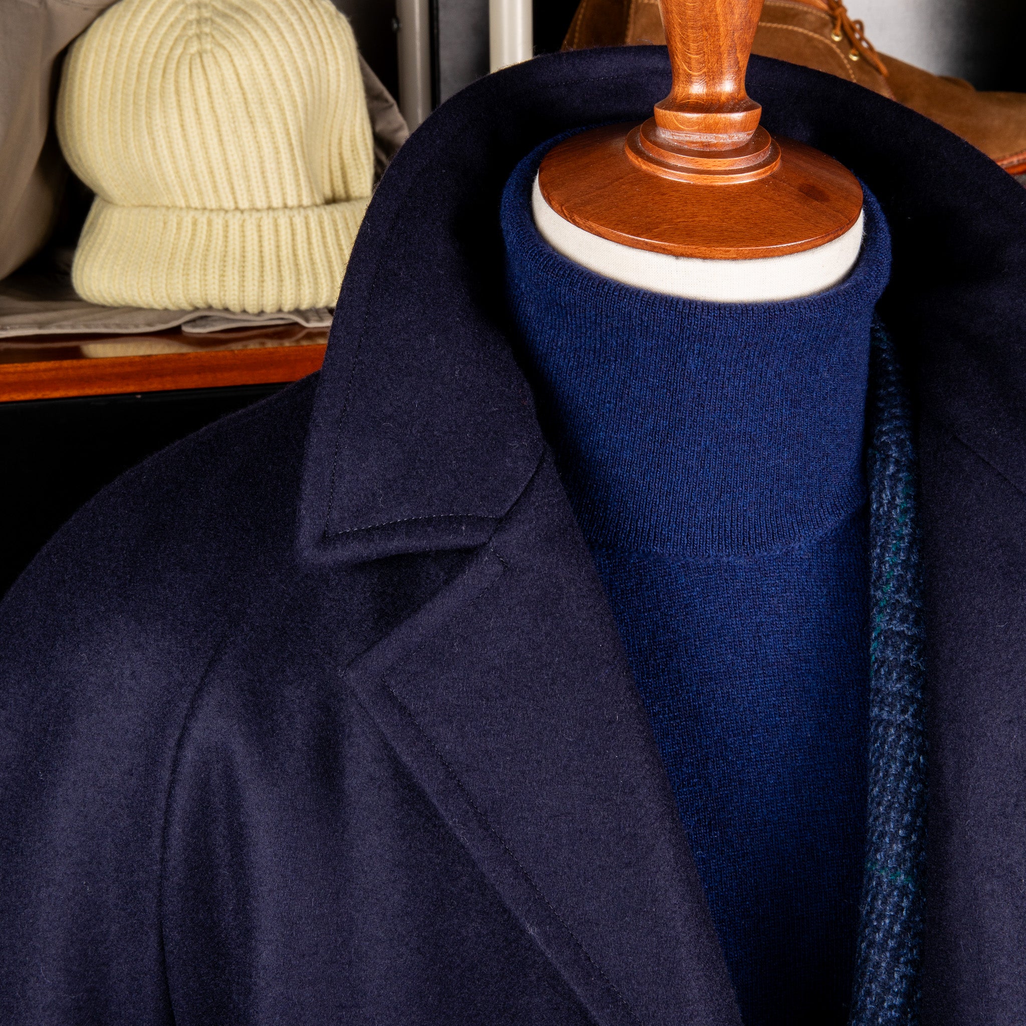 Cohérence Corb Melton Jersey Overcoat Dark Blue