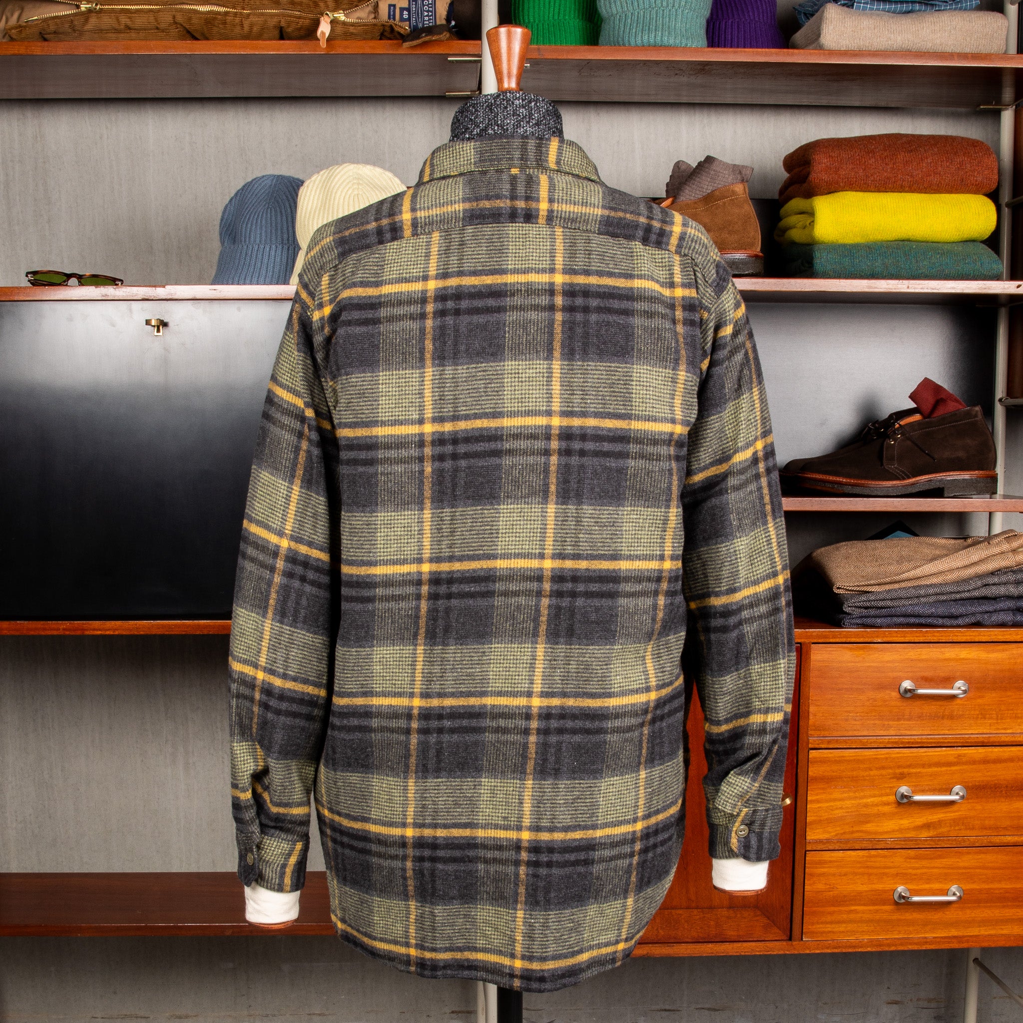 Engineered Garments Work Shirt Cotton Flannel Plaid Yellow Gray