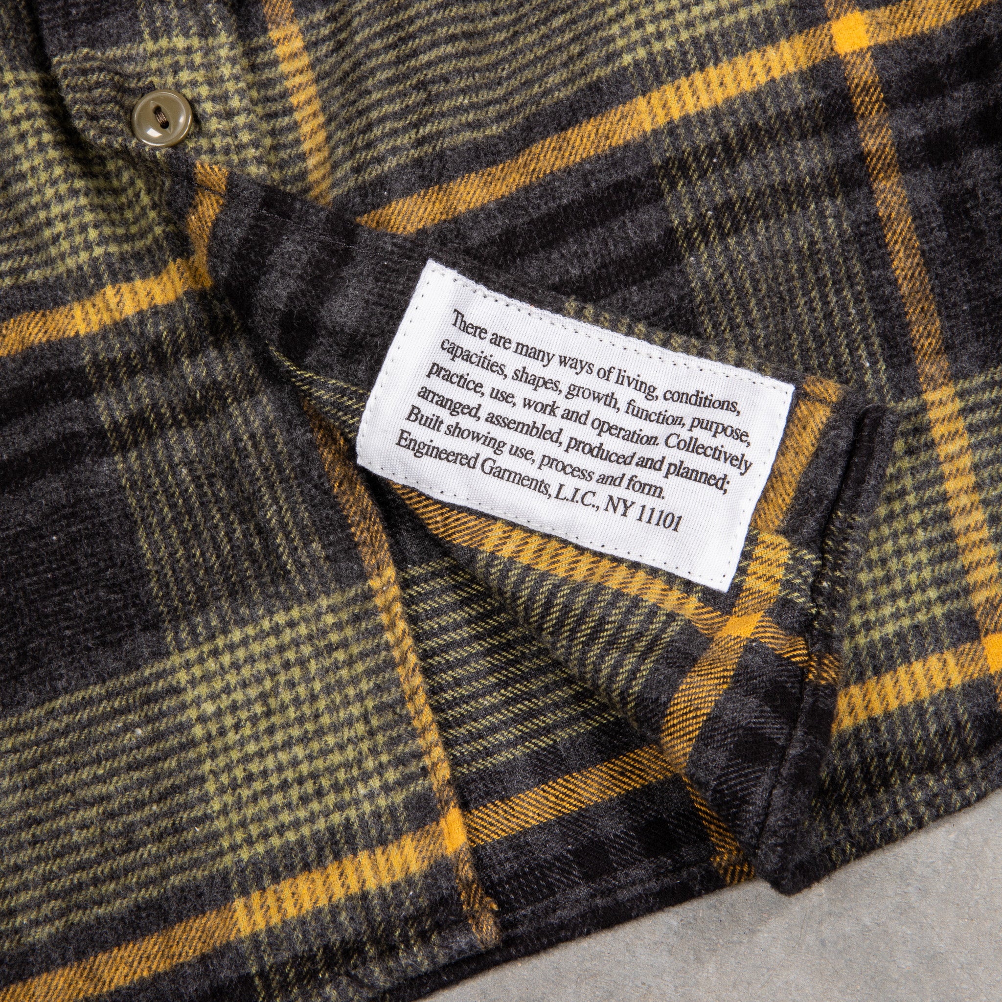 Engineered Garments Work Shirt Cotton Flannel Plaid Yellow Gray