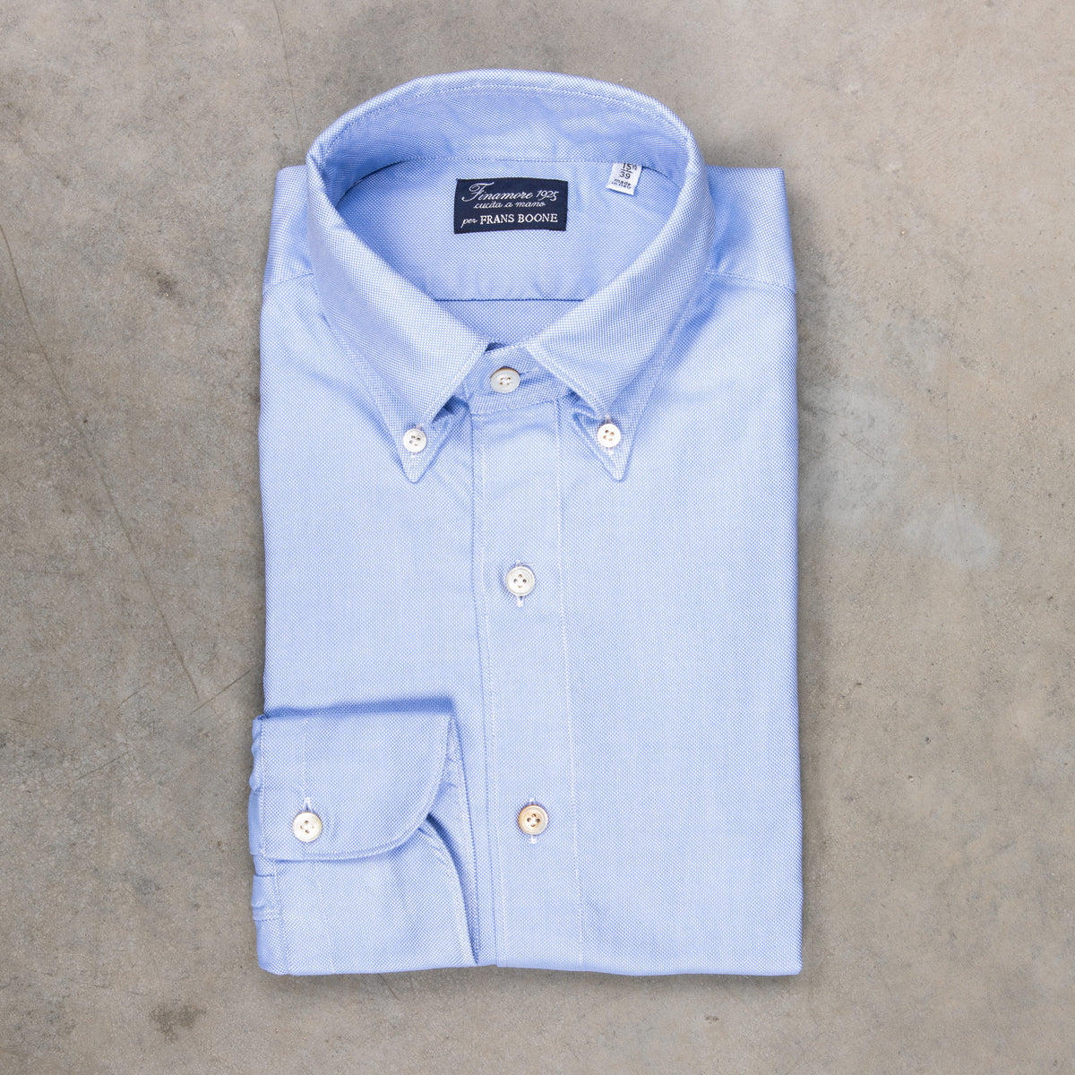 Finamore Tokyo shirt washed oxford button down Lucio collar in midblue ...