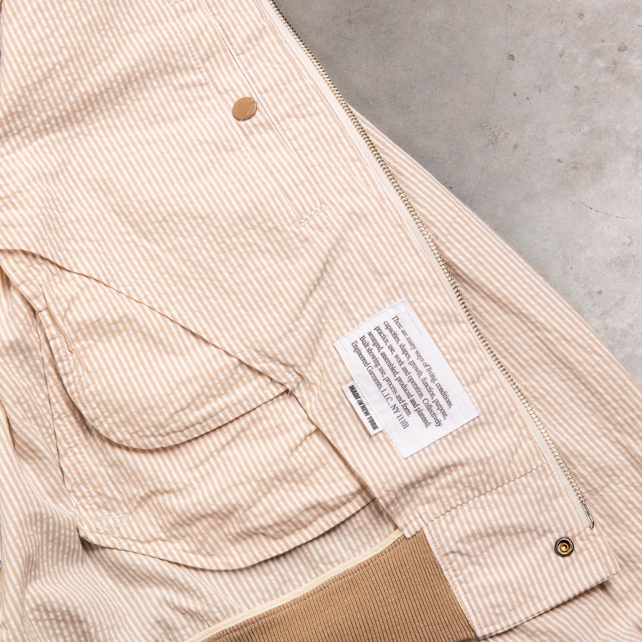 Engineered Garments LL Jacket Beige Cotton Seersucker Stripe