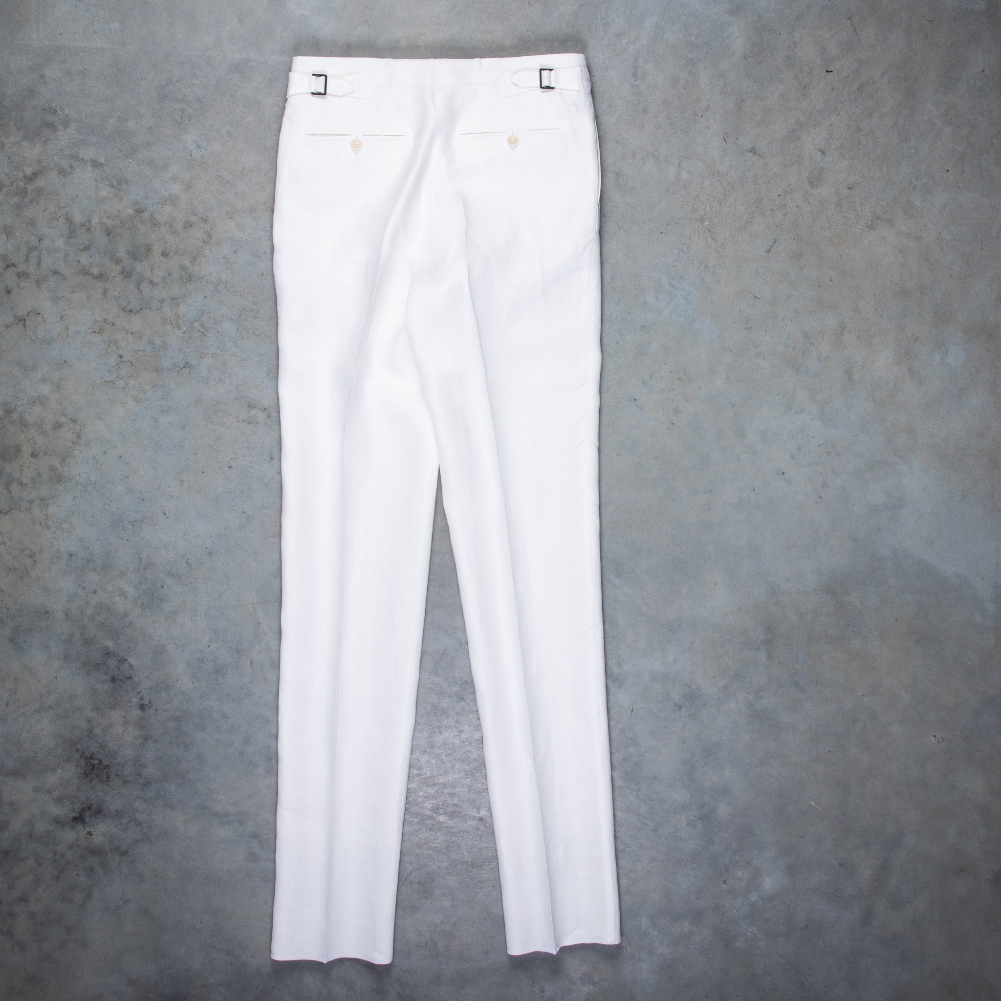Rota Pantaloni High Rise Regular Fit Herringbone Linen White – Frans ...