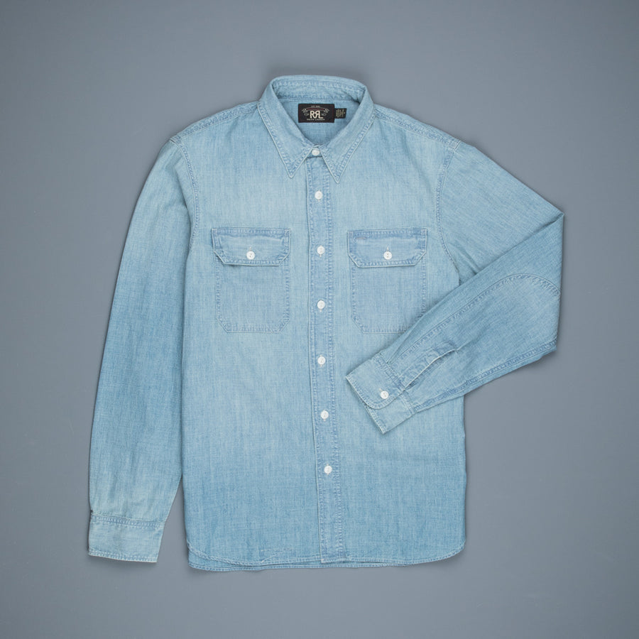 RRL Illinois West Long Sleeve Sport Shirt Medium Wash Chambray