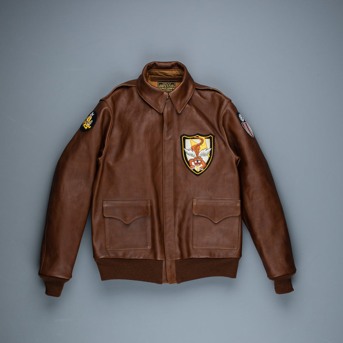 Top Gun Flying Tigers Leather Jacket Brown / S